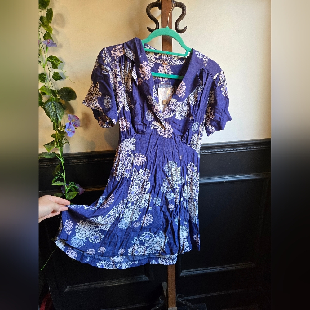 Collared Navy & Floral Dress